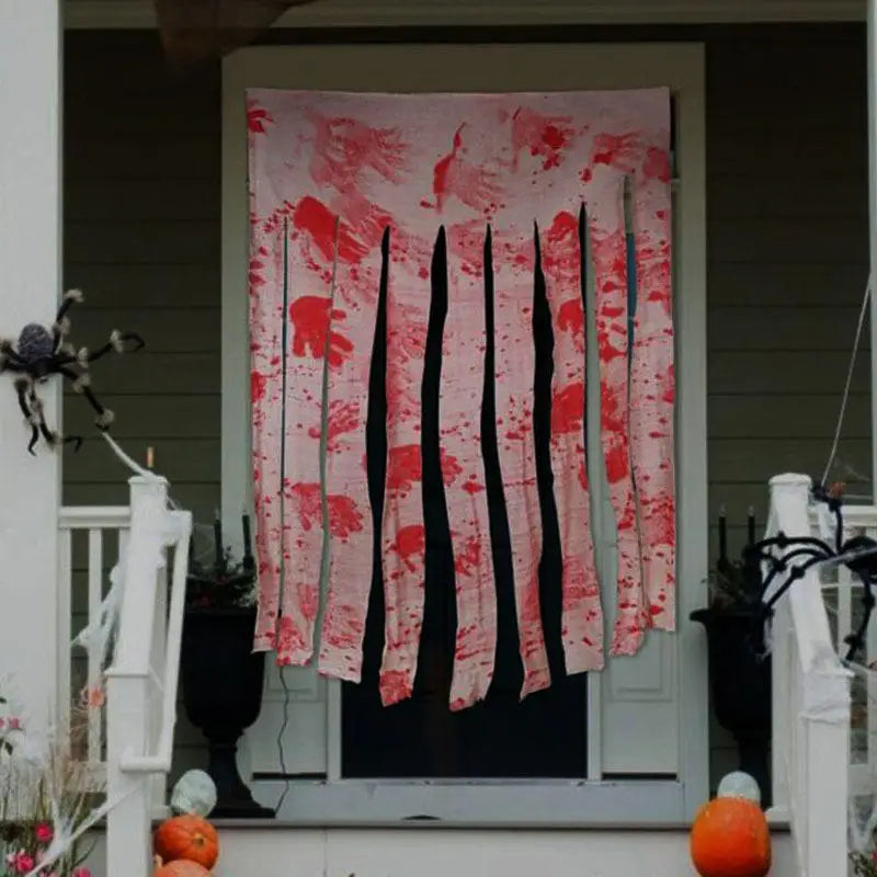 Halloween Bloody Handprints Door Curtain Scary Blood Stained Gauze Fabric Strip Horror Themed Party Props DIY Household Decor Peaceful Pleasures Health and Wellness