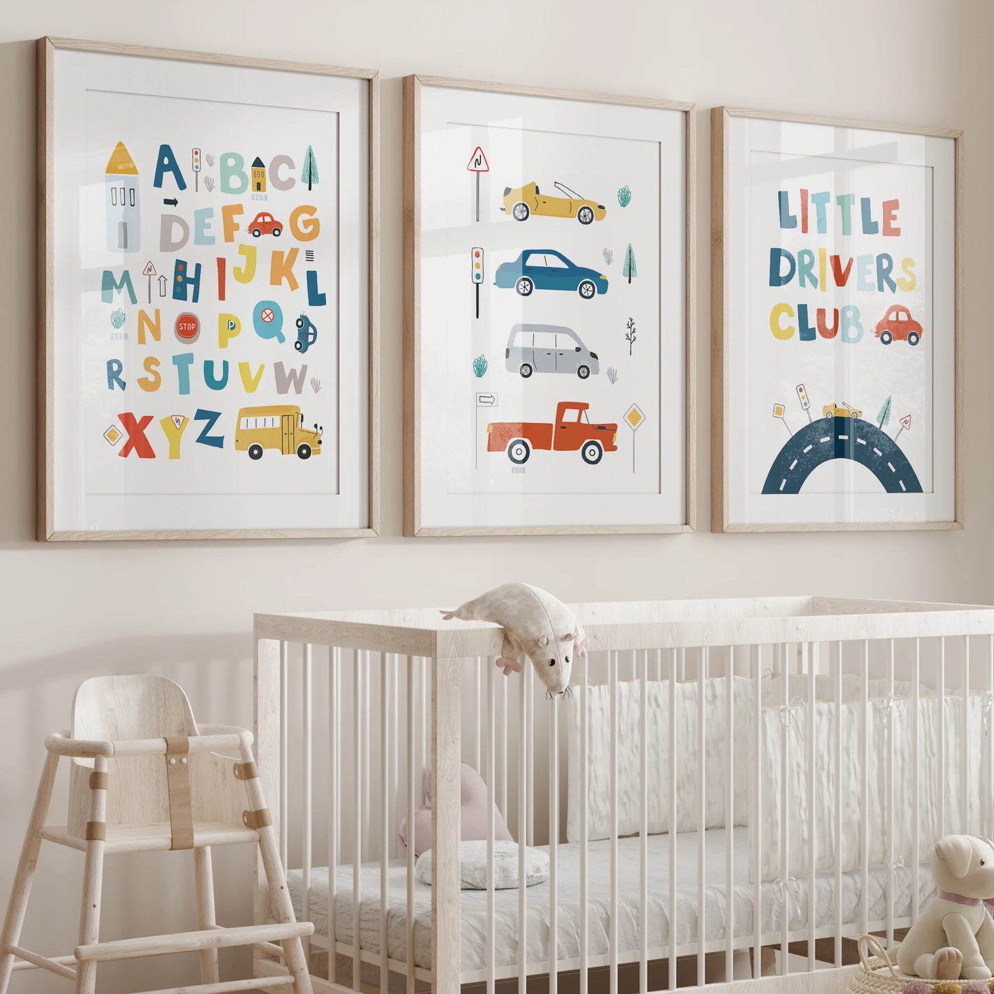 Cartoon Car Truck Alphabet Canvas Wall Art for Kids Room