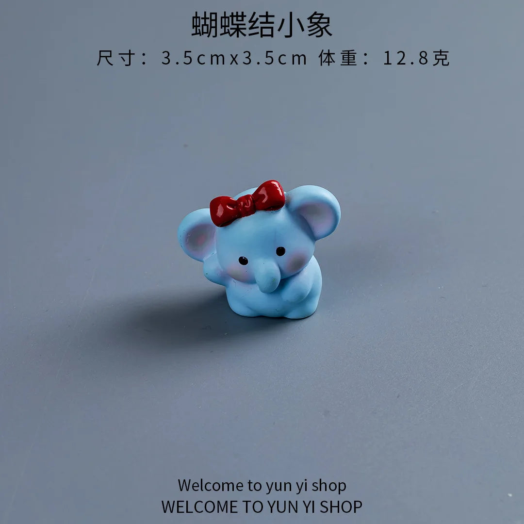 Cartoon Cute Blue Elephant Micro Landscape Desktop Decorative Ornaments Mini Elephant DIY Gadgets Decorative Figurines Decor Peaceful Pleasures Health and Wellness Bow elephant