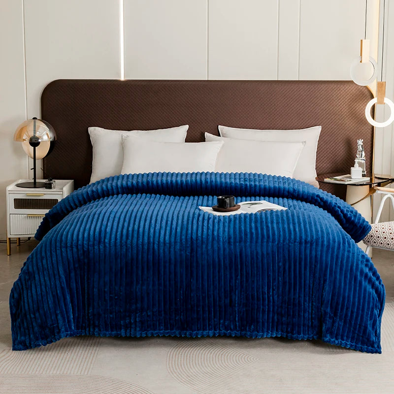 Striped Fleece Throw Blanket – Soft Shaggy Couch & Bed Blanket