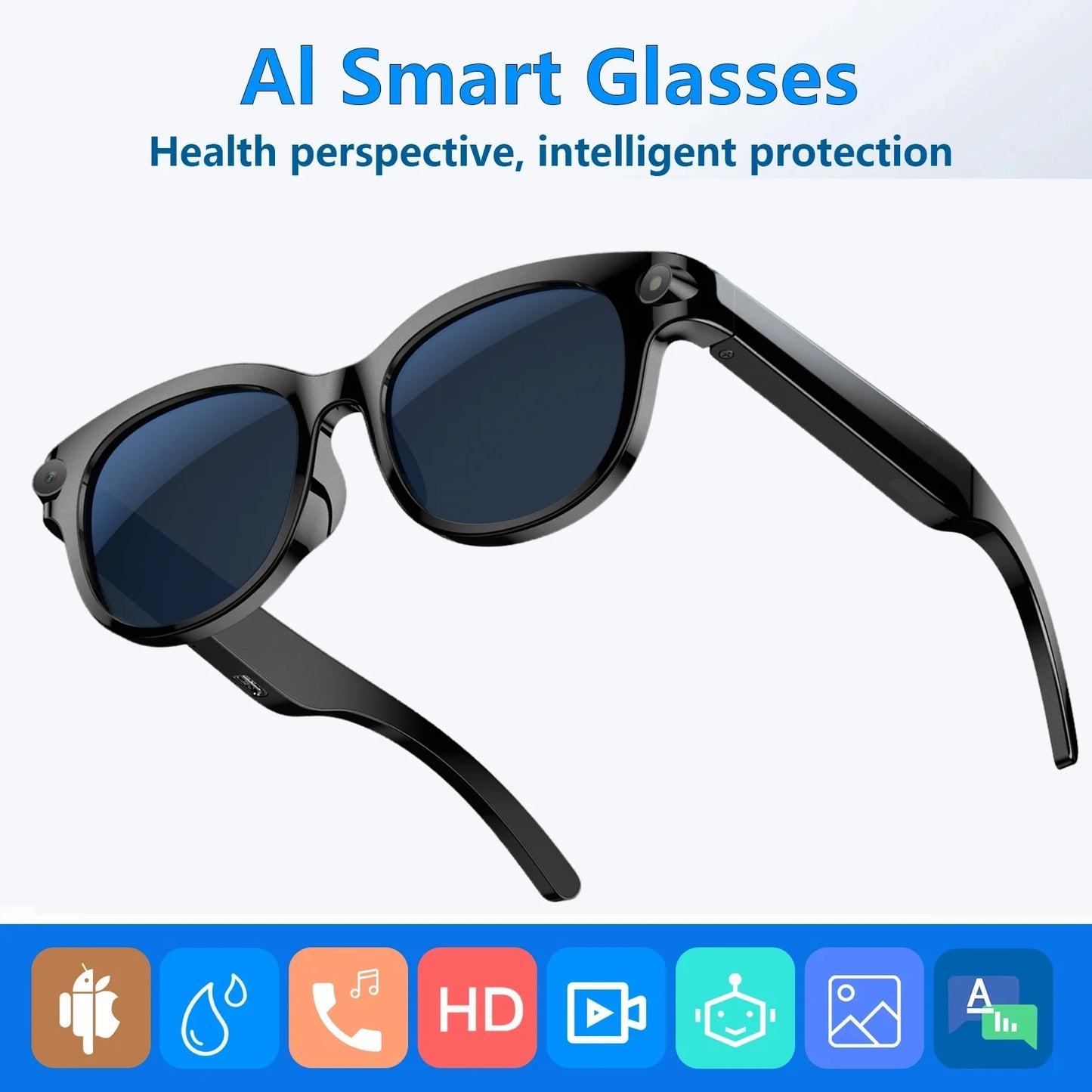 2026 AI Smart Glasses AI Translation Sunglasses Bluetooth Calling Music Player Camera Control Vedio Recording Glasses Men Women Peaceful Pleasures Health and Wellness Black