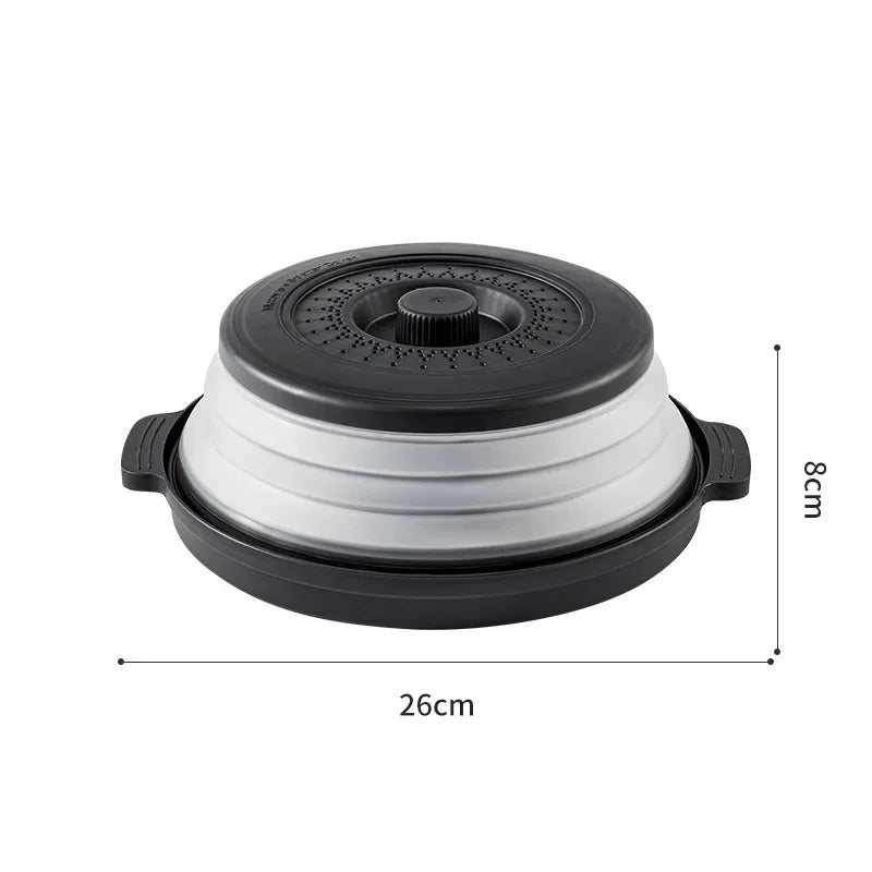 10.2 Inch Microwave Plate Cover 2 in 1 Cover As Splatter Guard Collapsible Lid for Plate Dish Bowl Multi-Purpose Kitchen Gadget Peaceful Pleasures Health and Wellness black-With bottom