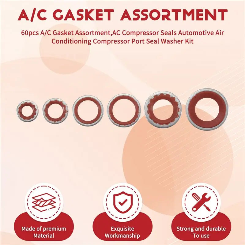 60-Pc A/C Compressor Gasket & Seal Washer Kit – 6 Sizes