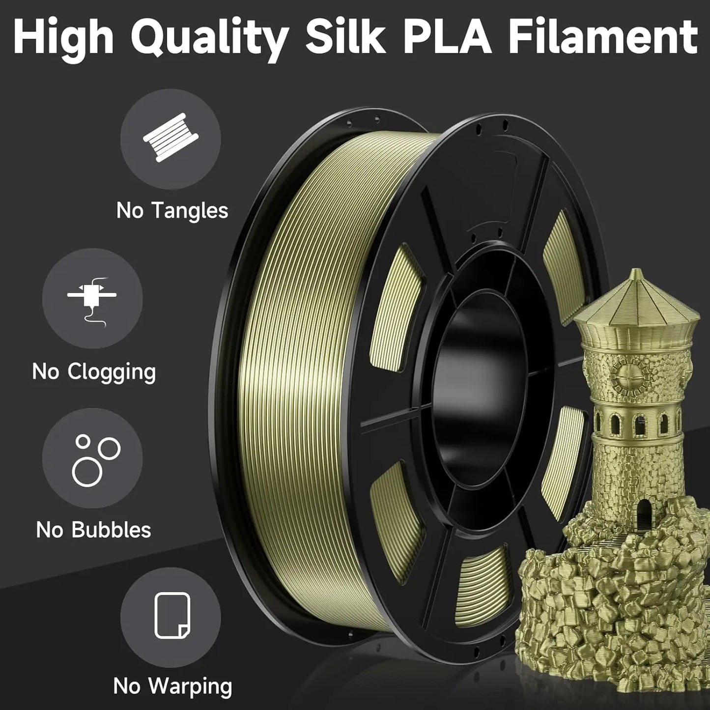 Silk PLA Filament 1.75mm 4-Pack | Copper Gold Silver Bronze 250g