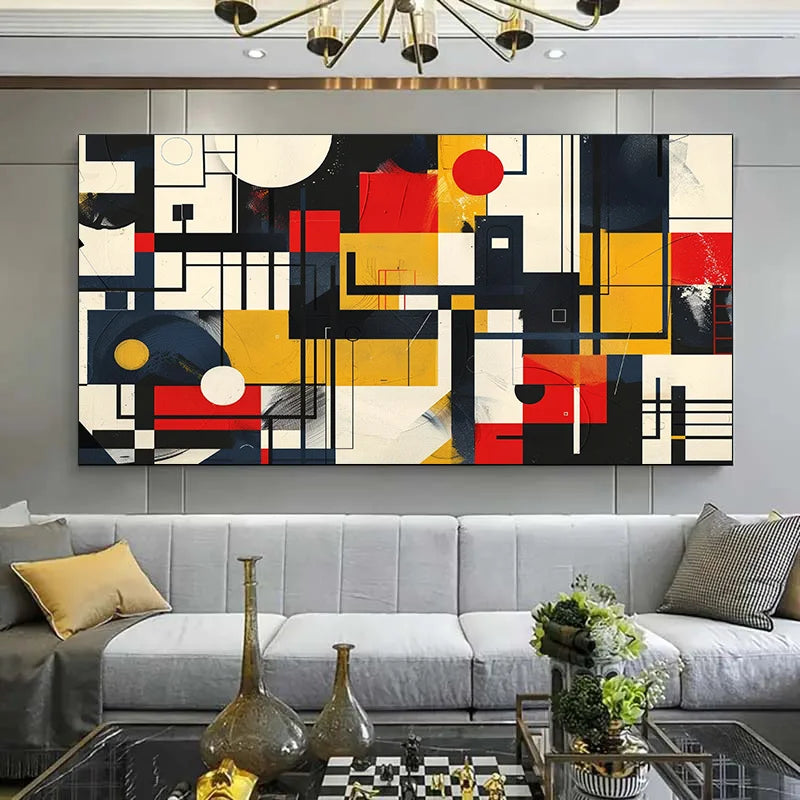 Vibrant Geometric Abstract Canvas Art - Modern Wall Decor, Colorful Shapes & Textures for Living Room, Bedroom - Style Poster Peaceful Pleasures Health and Wellness