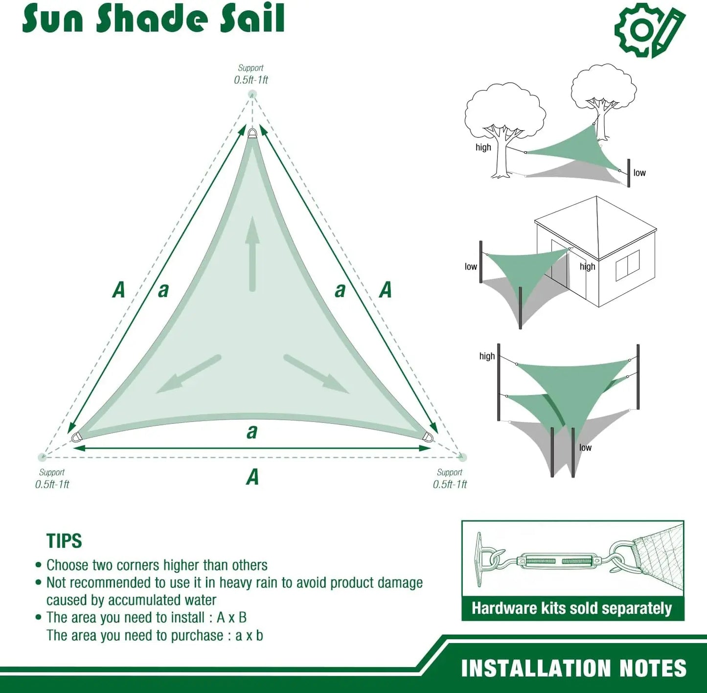 Triangle Sun Shade Sail – 98% UV Block Outdoor Canopy Cover