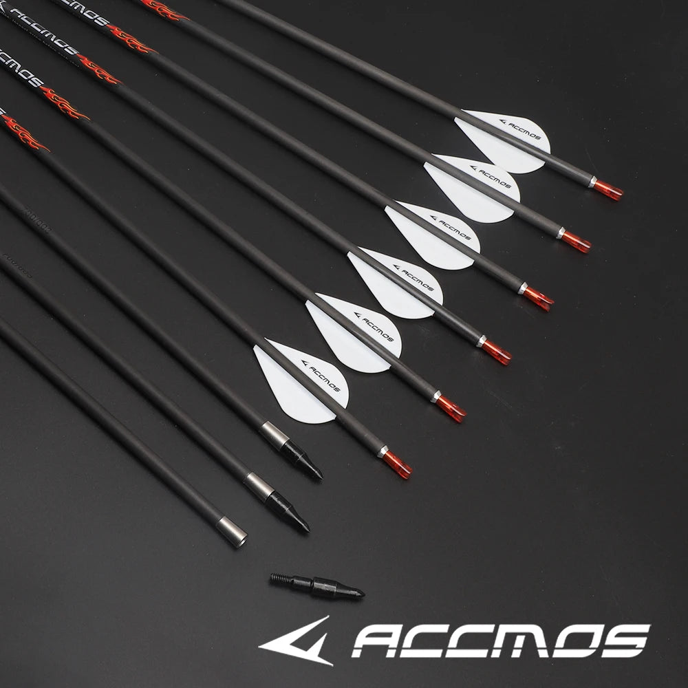 6 Pure Carbon Arrow ID5 Spine300 400 500 600 700 800 White Leaves 100