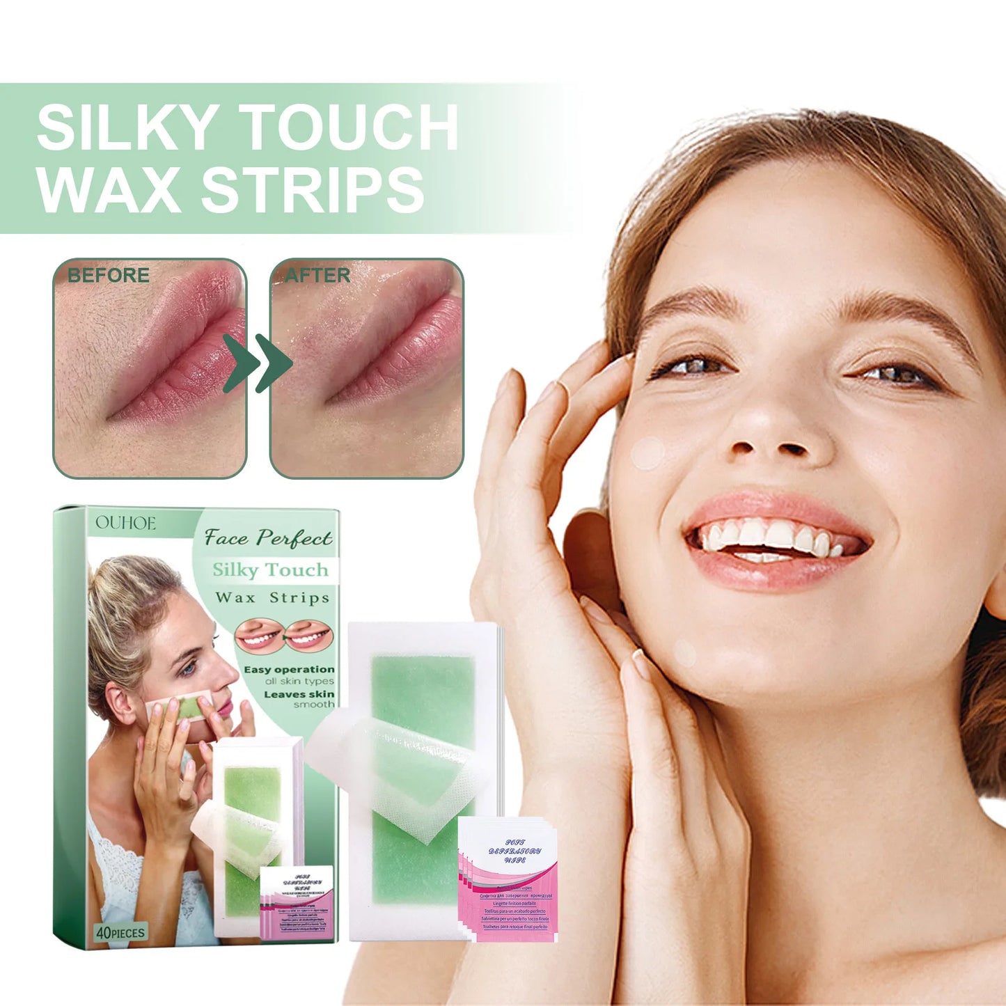 40-Piece Cold Wax Strips – Face & Body Hair Removal with Aloe