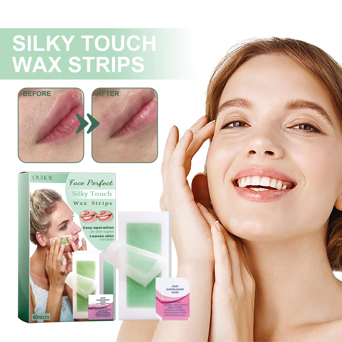 40-Pack Cold Wax Strips for Face, Legs & Body Hair Removal