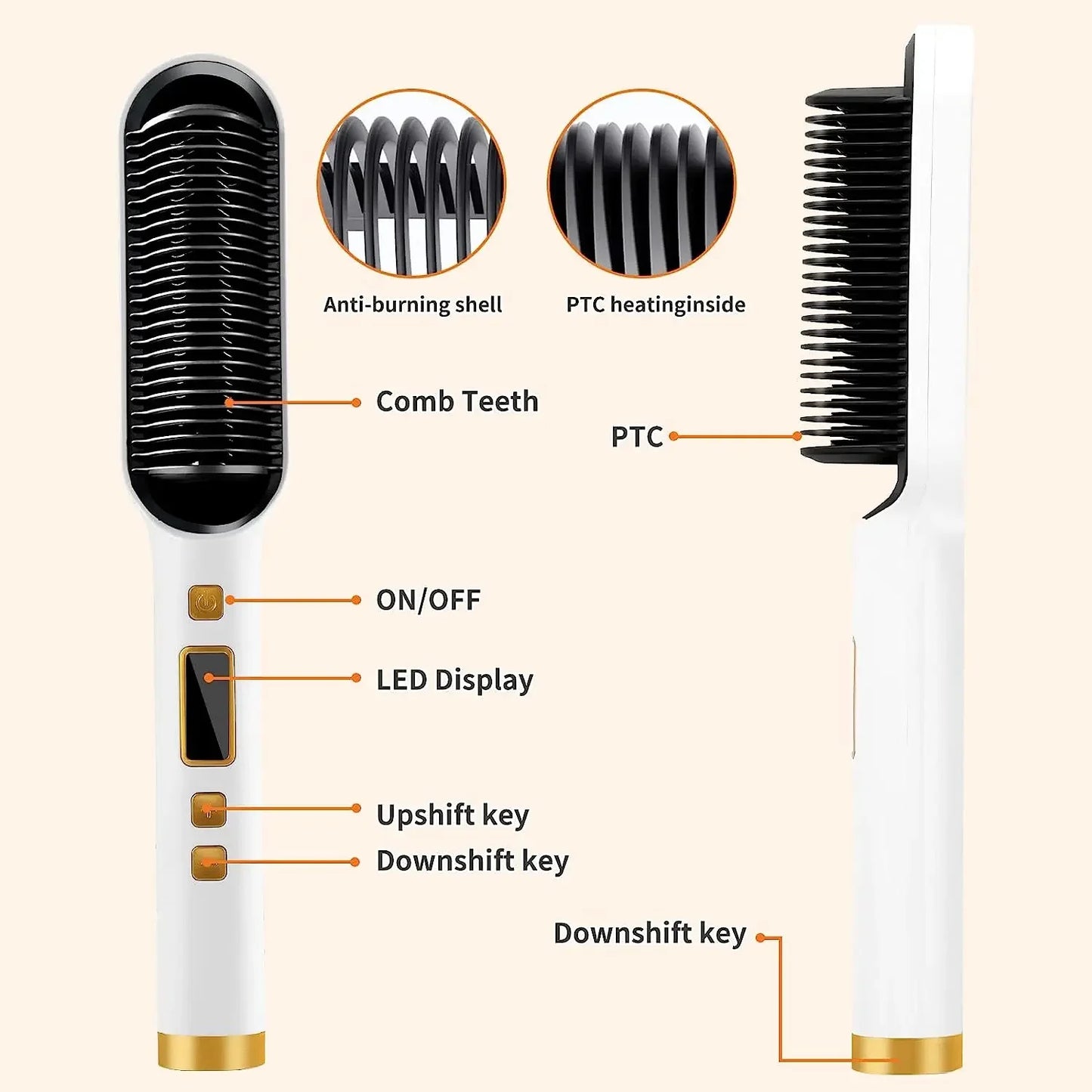 Hair Straightener Brush Anti-Scald Ionic Hair Straightener Comb LED Screen Fast Heating Straightening Brush Women Hairstyle Tool Peaceful Pleasures Health and Wellness