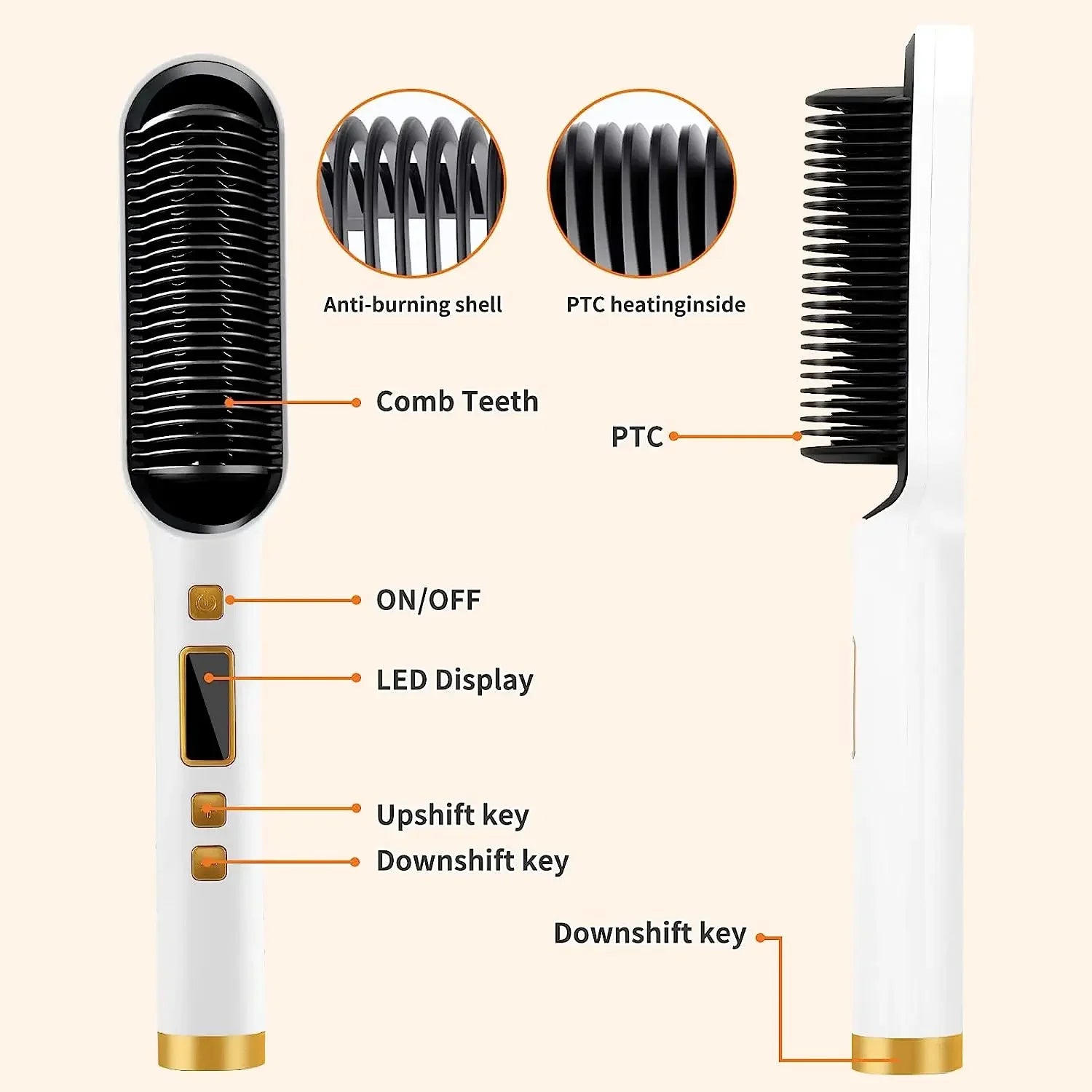 Hair Straightener Brush Anti-Scald Ionic Hair Straightener Comb LED Screen Fast Heating Straightening Brush Women Hairstyle Tool Peaceful Pleasures Health and Wellness
