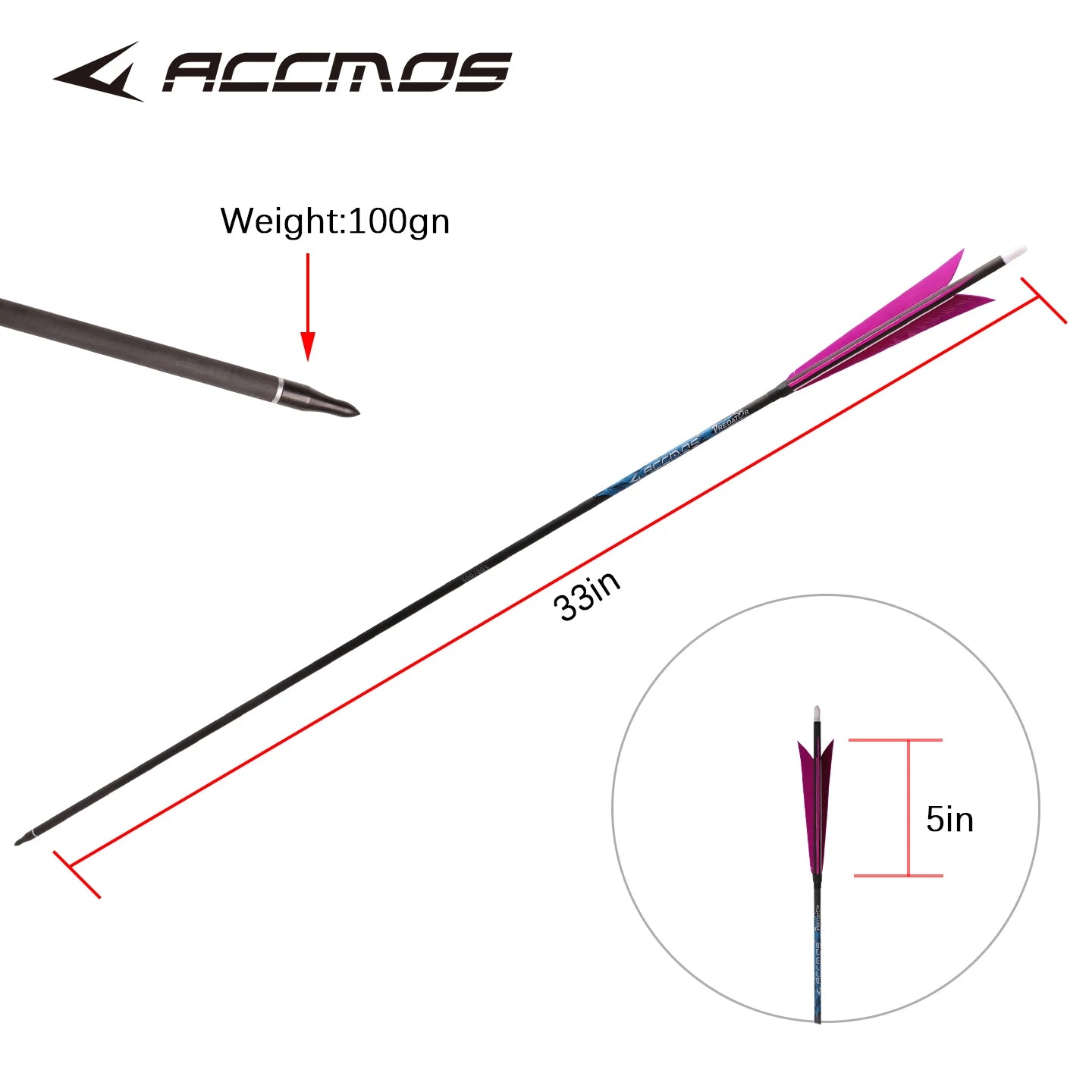 6 ID 2 Pure Carbon Arrow Stick 5-inch Purple True Feather Length
