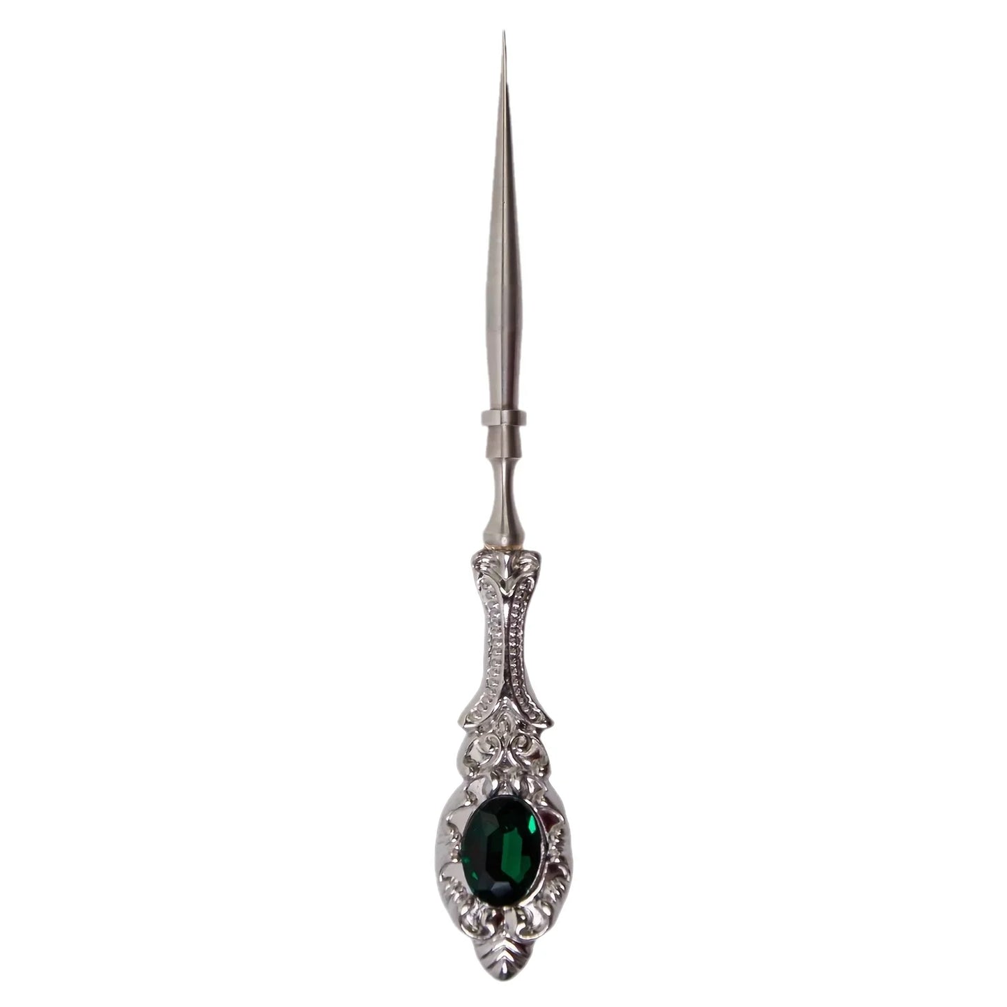 Vintage Jeweled Sewing Needle Cone | Silver Steel Punch Tool & Crochet Hook Set - Handmade for Embroidery, Leather & Crafts Peaceful Pleasures Health and Wellness Silver