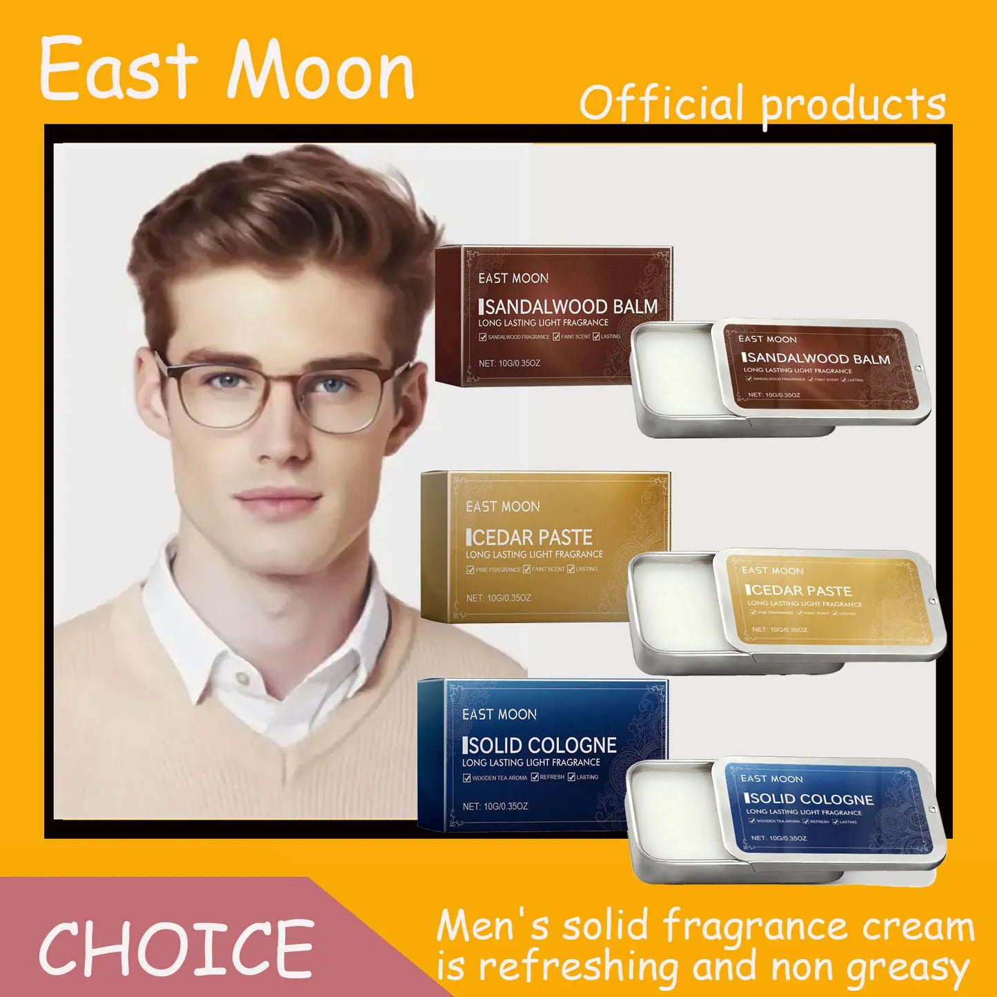 Men's Sandalwood Solid Fragrance Balm | Long-Lasting Scent