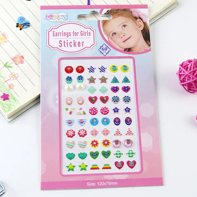 3D Self Adhesive Sticker Earrings Girls Cartoon Geometry Animal