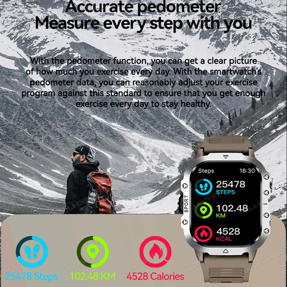 Military Smart Watch Men's Outdoor Sports Waterproof Watch 2.01" HD Touch Screen Voice Bluetooth Call GPS Tracking Smartwatch Peaceful Pleasures Health and Wellness