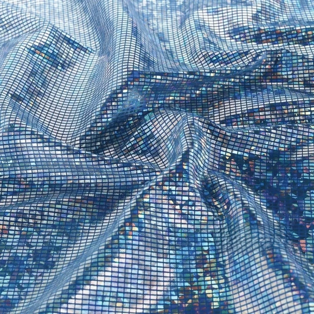 100x150cm Metallic Gold Foil Fabric Laser Colorful Sewing Material Shining Background Decorations Cloth Peaceful Pleasures Health and Wellness Blue