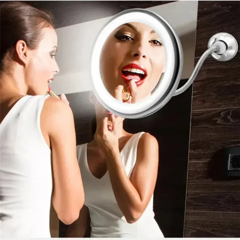 10X Magnifying Makeup Mirror | LED Light & Gooseneck Suction Cup