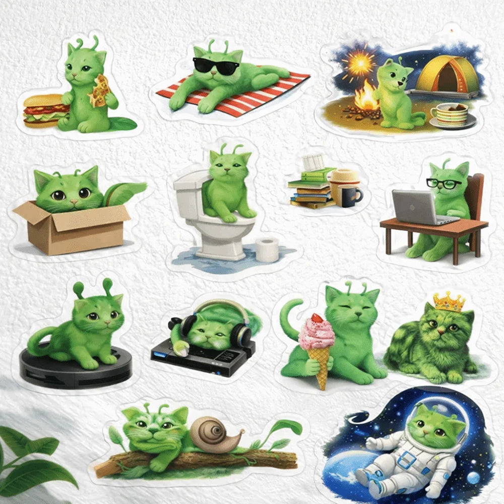 500Pcs Alien Cat Stickers Funny Design Quirky Style Funny Stickers Extraterrestrial Theme Waterproof Peaceful Pleasures Health and Wellness