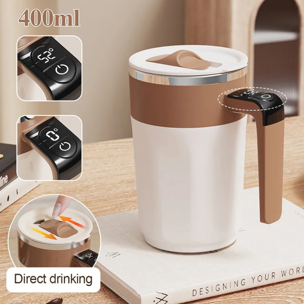 Self-Stirring Coffee Mug 400ml | Temperature Display & USB Charging