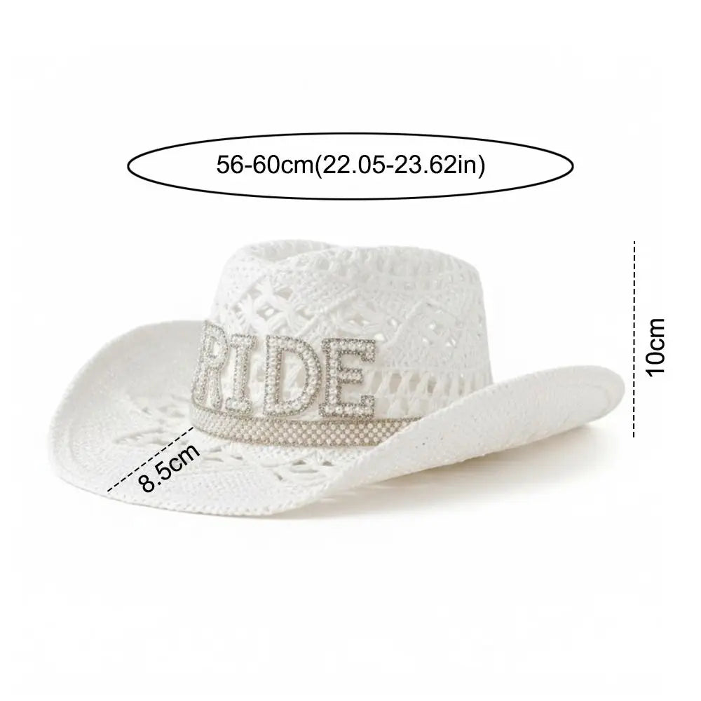 Rhinestone Bride Cowboy Hat – Crochet Western Cowgirl Party Hat