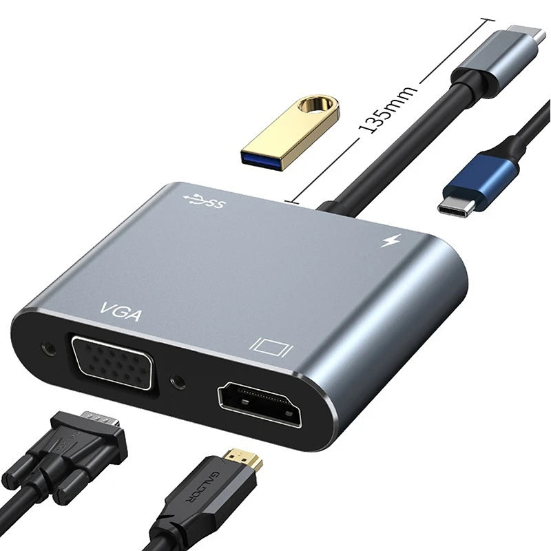 USB C To HDMI-Compatible VGA Type-C Digital AV Multiport Adapter Thunderbolt 3 Converter To 4K 1080P Fast Charging for MacBook Peaceful Pleasures Health and Wellness