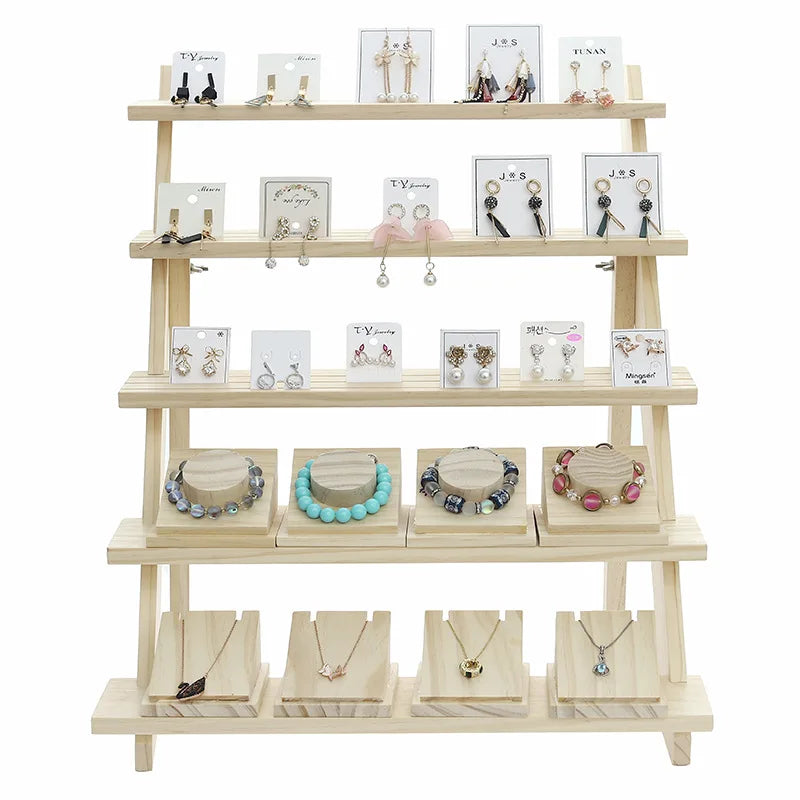 2/3/4/5-Layer Wooden Ear Stud Holder Earring Stand Display Rack Luxury Jewelry Display Holder Rack Tower Ear Card Display Stand Peaceful Pleasures Health and Wellness