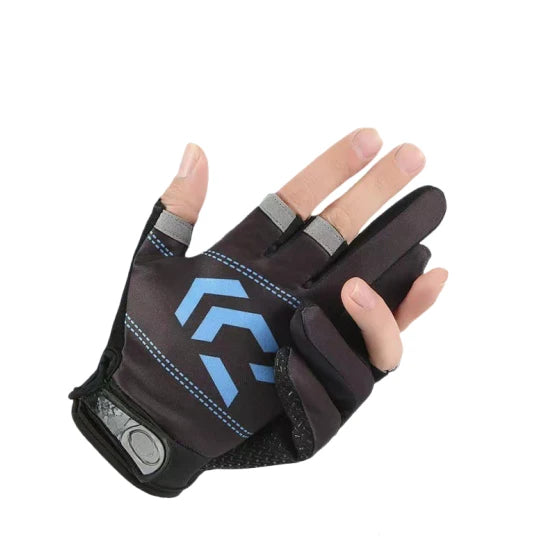Fishing Flina Gloves for Men and Women Three Fingers Exposed Spring and Summer Breathable Thin Sports Anti-slip Gloves Peaceful Pleasures Health and Wellness Watt Blue