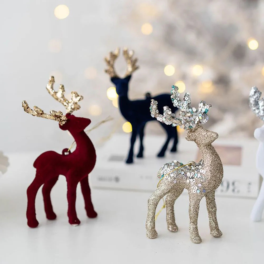 Glittering Christmas Reindeer Sculpture – Elk Deer Ornament Decor