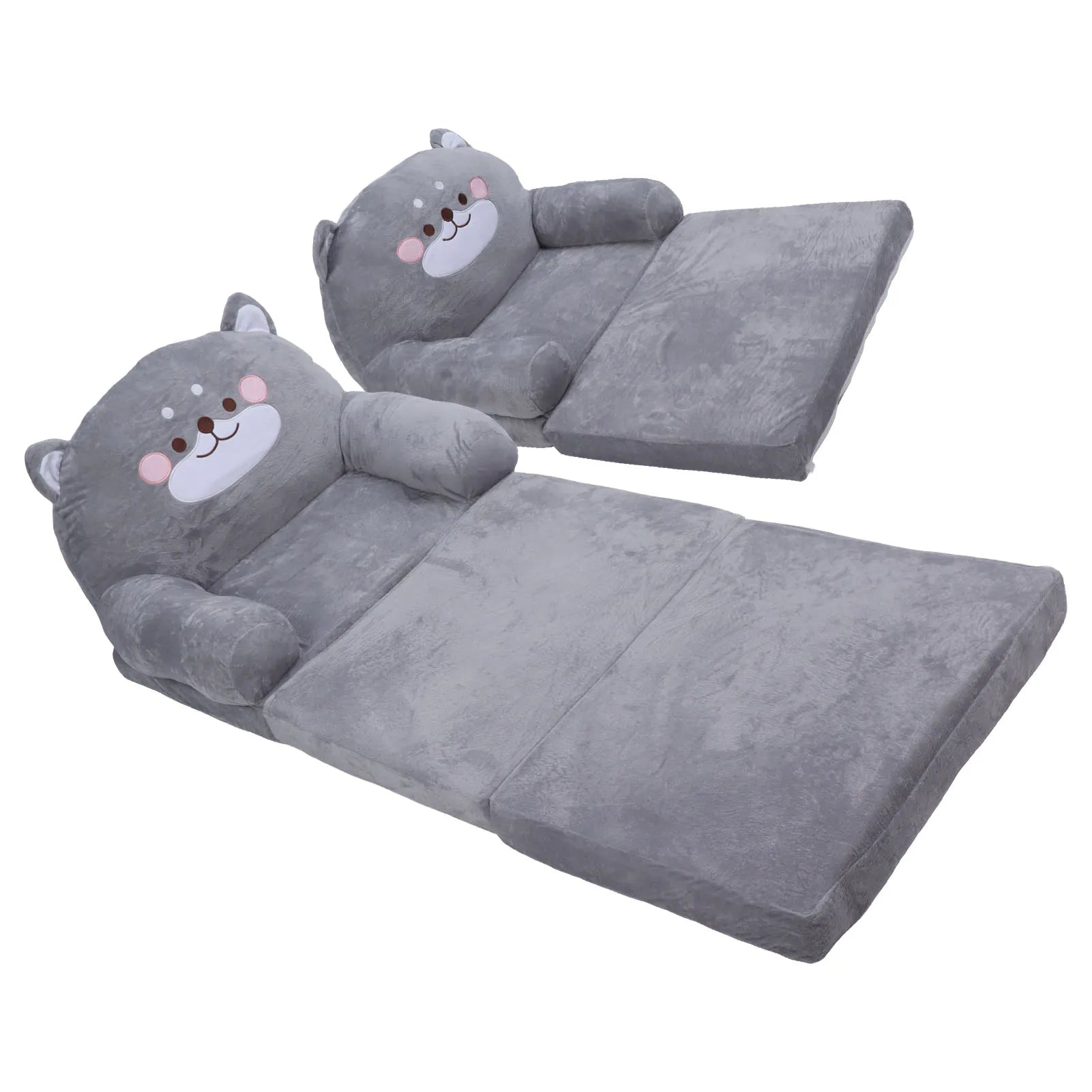 Toddler Chair Gray Dog Cartoon Soft Breathable Kids Sofa Foldable Design Easy To Clean for Sleeping Peaceful Pleasures Health and Wellness