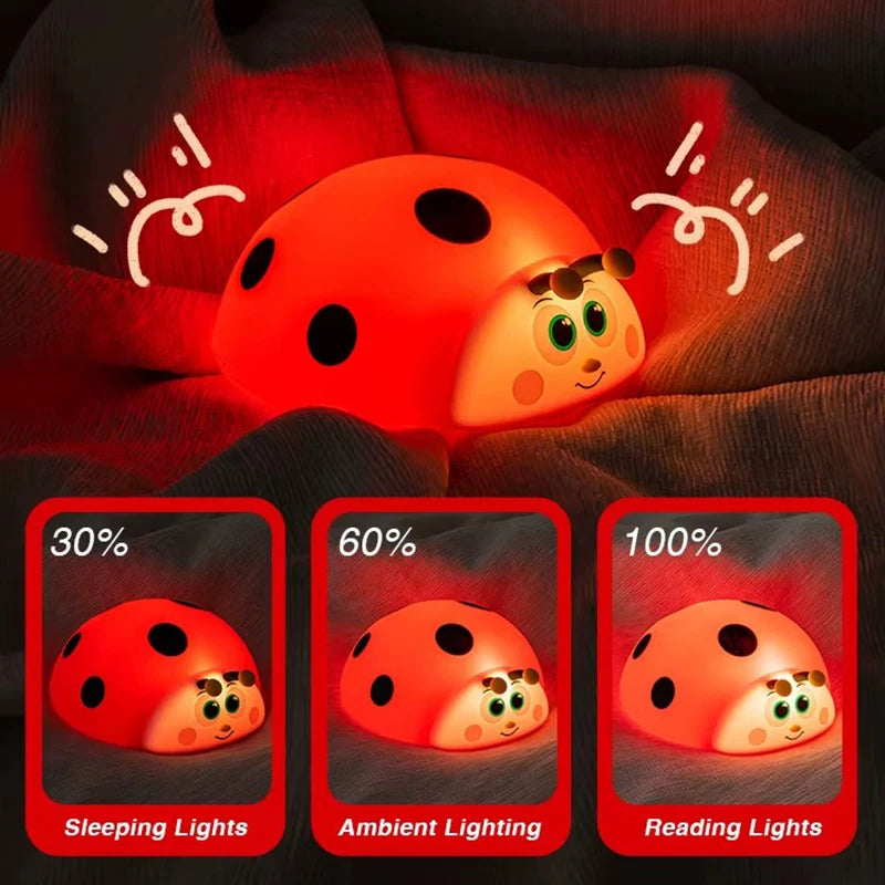 Adorable Night Light Silicone Nursery Sleeping Lamp Touch Control Ladybug Nightlights USB Rechargeable Table Lamp for Baby Child Peaceful Pleasures Health and Wellness
