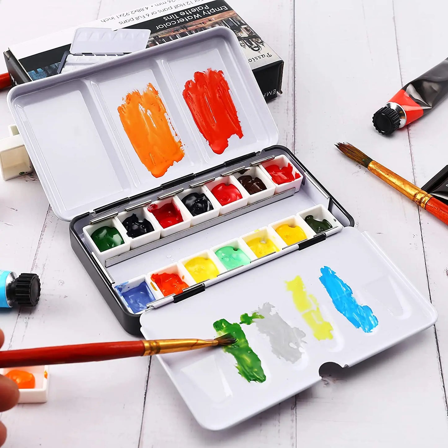 Bview Art Selling Empty Watercolor Tins Palette Paint Case Half Pan