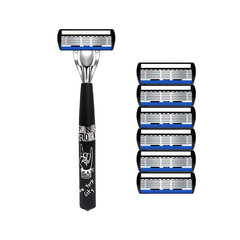 6-Blade Manual Safety Razor | Replaceable Head | Men & Women