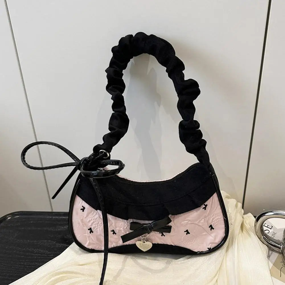 Y2K Checkered Lace Bowknot Shoulder Bag – Cute Crossbody Purse