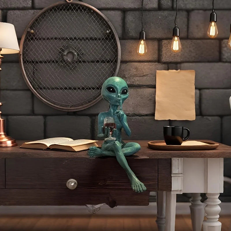 1Pcs Alien Red Wine Statue—A Space-Themed Decorative Masterpiece, Suitable for Desktop/Bookshelf/Wine Cabinet, a Must-Have for Science Fiction Fans | Alien Sculpture | Science Fiction Themed Ornaments | Creative Gift Peaceful Pleasures Health and Wellness