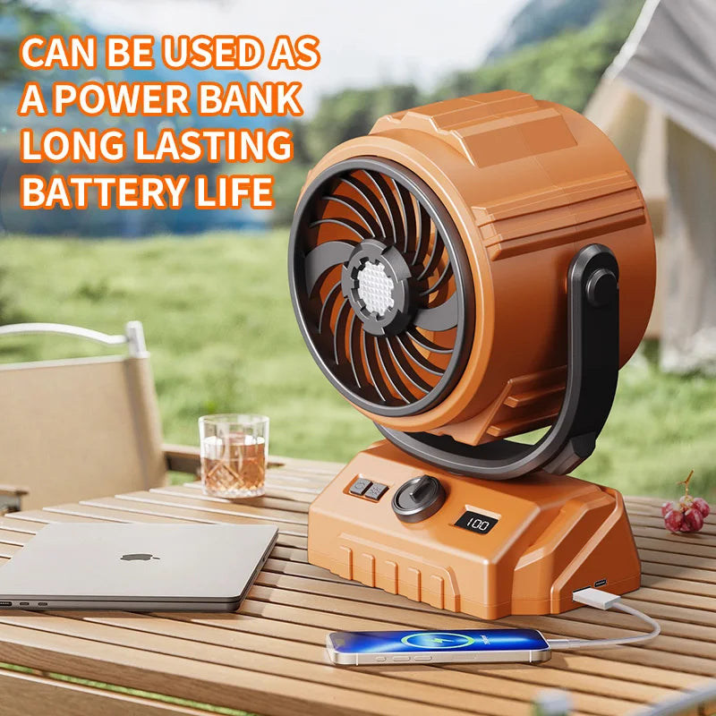 HOMEFISH 2026 6" Camping Fan 100-Speed Oscillating LED Light Digital Display Rechargeable Outdoor Fan Peaceful Pleasures Health and Wellness
