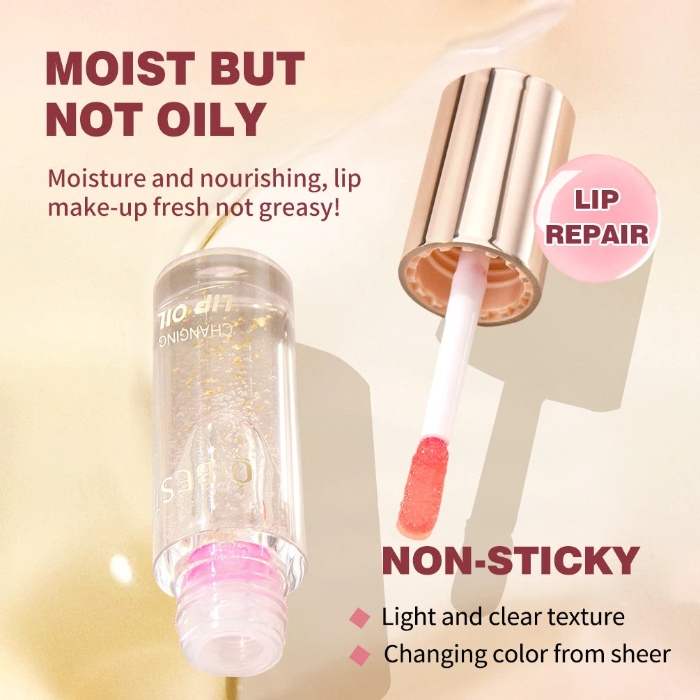 QIBEST Glitter Plumping Lipgloss Jelly Moisturizer Fruit Color Changing Lip Oil Transparent Fullness Lip Tint Gel Makeup LipCare Peaceful Pleasures Health and Wellness