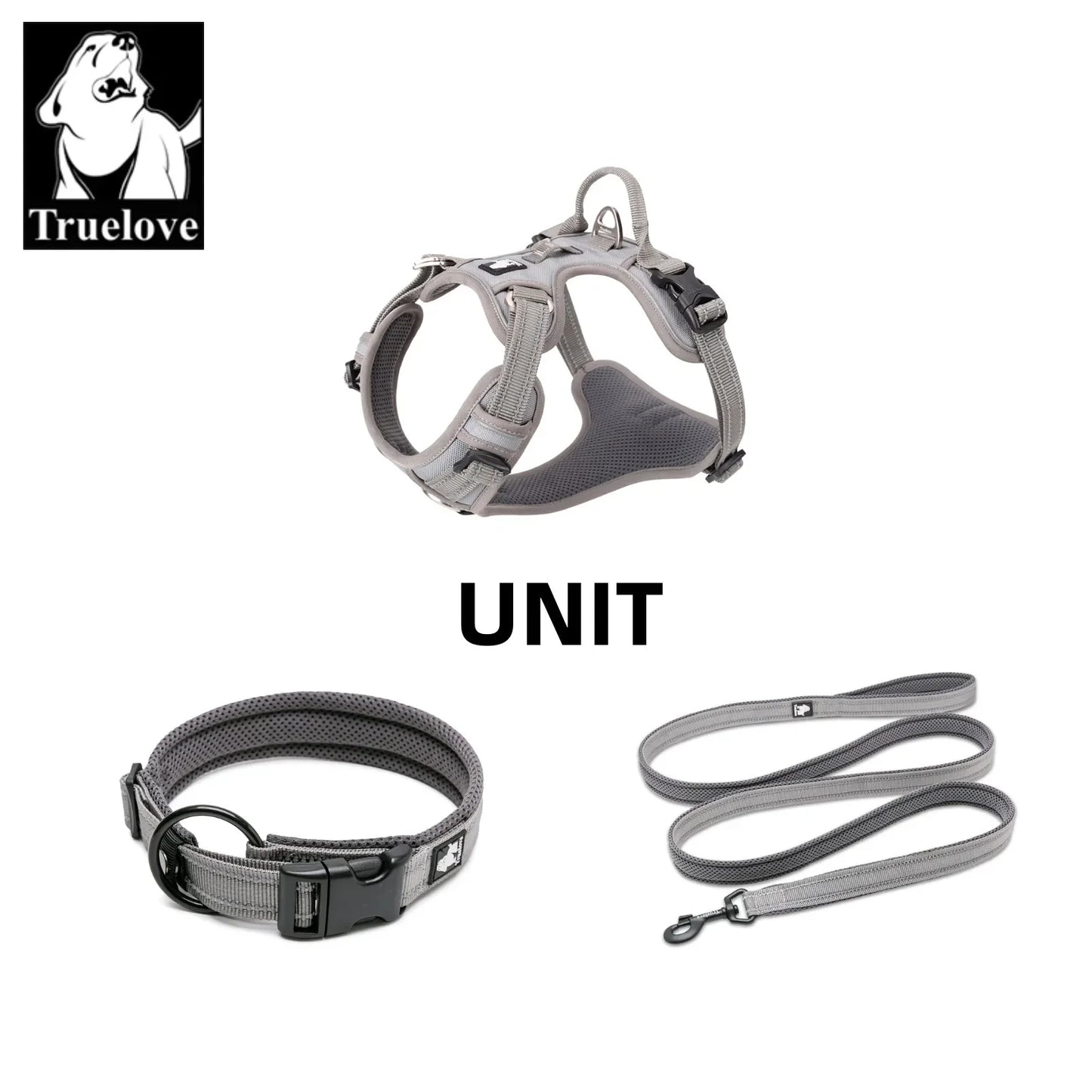 Truelove No-Pull Reflective Dog Harness Leash Collar Set Peaceful Pleasures Health and Wellness Grey L-LeashLength110CM China Mainland