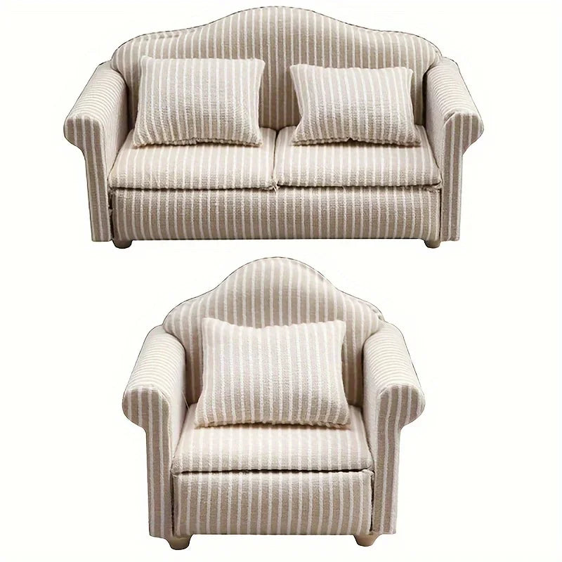 1:12 Dollhouse Miniature Sofa with Pillows – White Beige