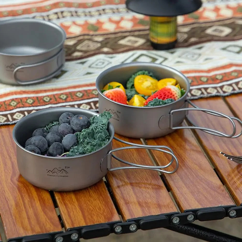 Titanium Camping Cookware Set Ultralight Pot Pan Bowl with Handle for Backpacking Hiking Outdoor Picnic Cooking Utensils Peaceful Pleasures Health and Wellness