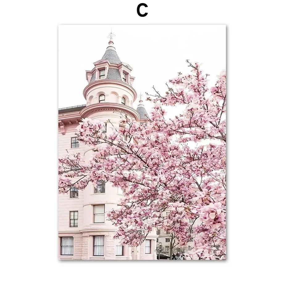 Nordic Pink Flower Canvas Wall Art Sakura Rose Tulip Floral Landscape Aesthetic Poster for Bedroom Living Room Home Decor Peaceful Pleasures Health and Wellness 3 50x70cm Unframed