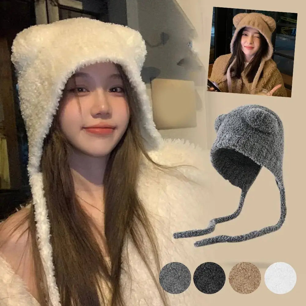 Women's Bear Ear Winter Knit Beanie – Warm Plush Hat