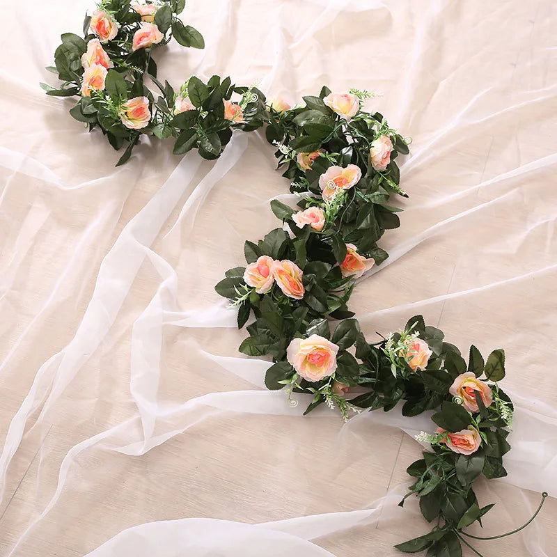 Silk Artificial Rose Vine Garland | Hanging Fake Flower Wall Decor