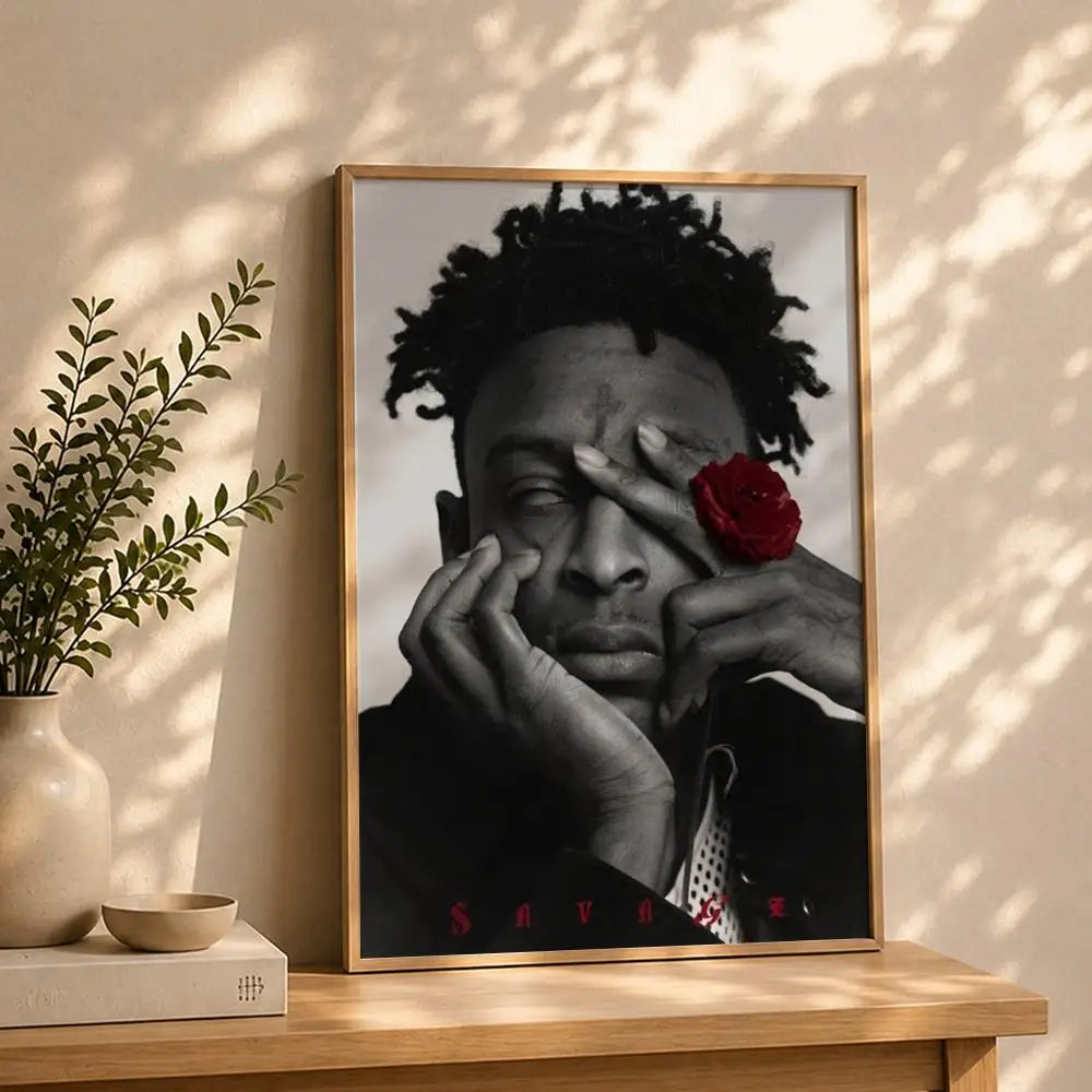 21 Savage HD Rapper Poster | Self-Adhesive Waterproof Wall Art Rapper Wall Poster Peaceful Pleasures Health and Wellness White9 50X70cmNoframe