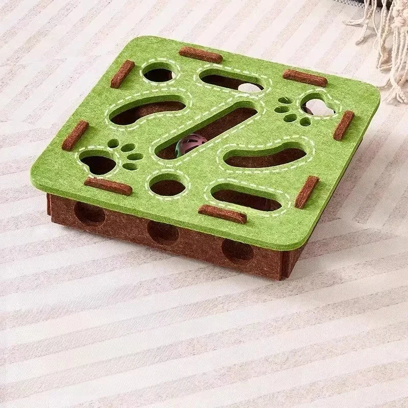 Cat Puzzle Toy Felt Box with Ball | Indoor Cat Exercise Toy