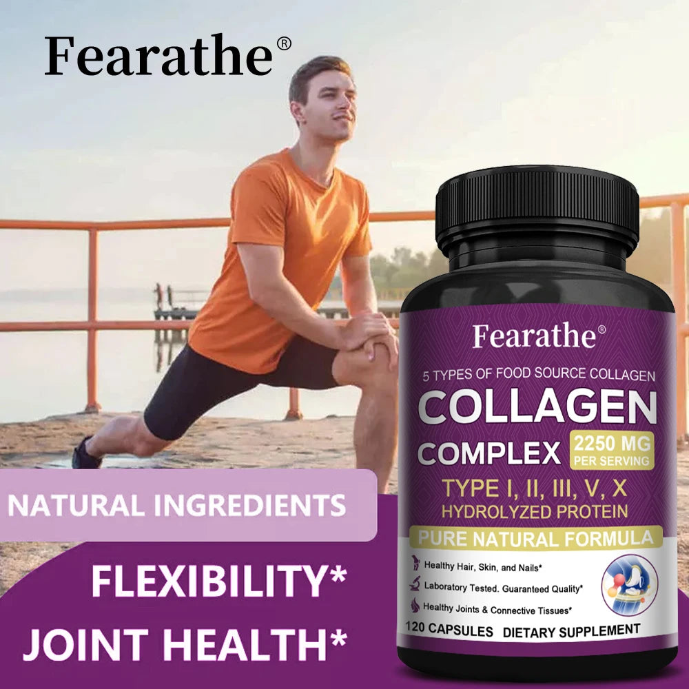 Multi-Collagen Capsules for Men and Women - Hydrolyzed Type I II III V X for Skin, Hair, Nails, Bones, Joints, Nutrition Peaceful Pleasures Health and Wellness