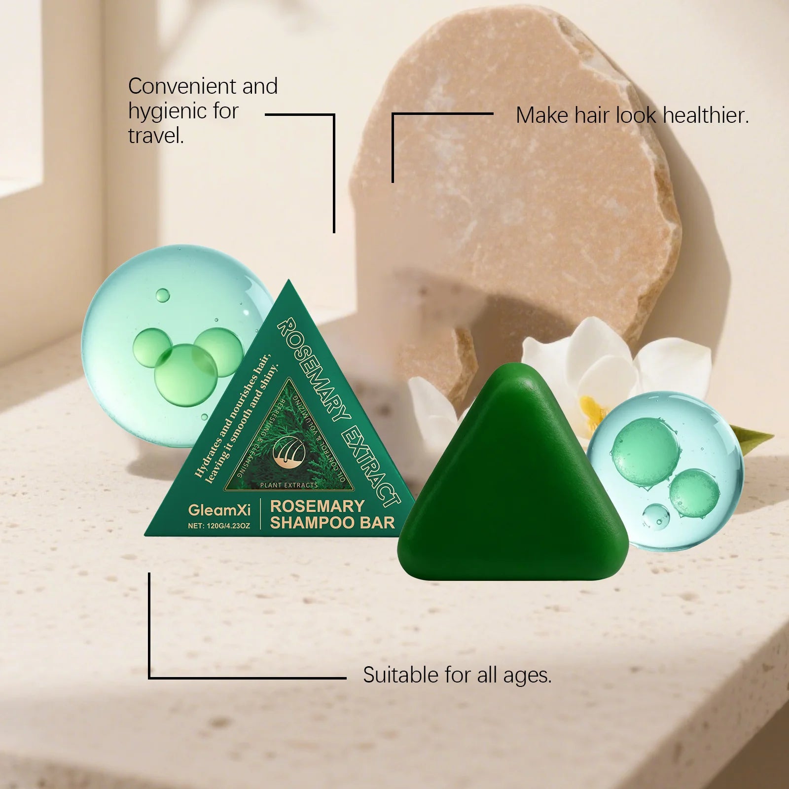 Rosemary Shampoo Bar Hair Growth Anti Hair Loss Oil Control Improve Frizz Split Ends Refreshing Nourishing Handmade Solid Soap Peaceful Pleasures Health and Wellness