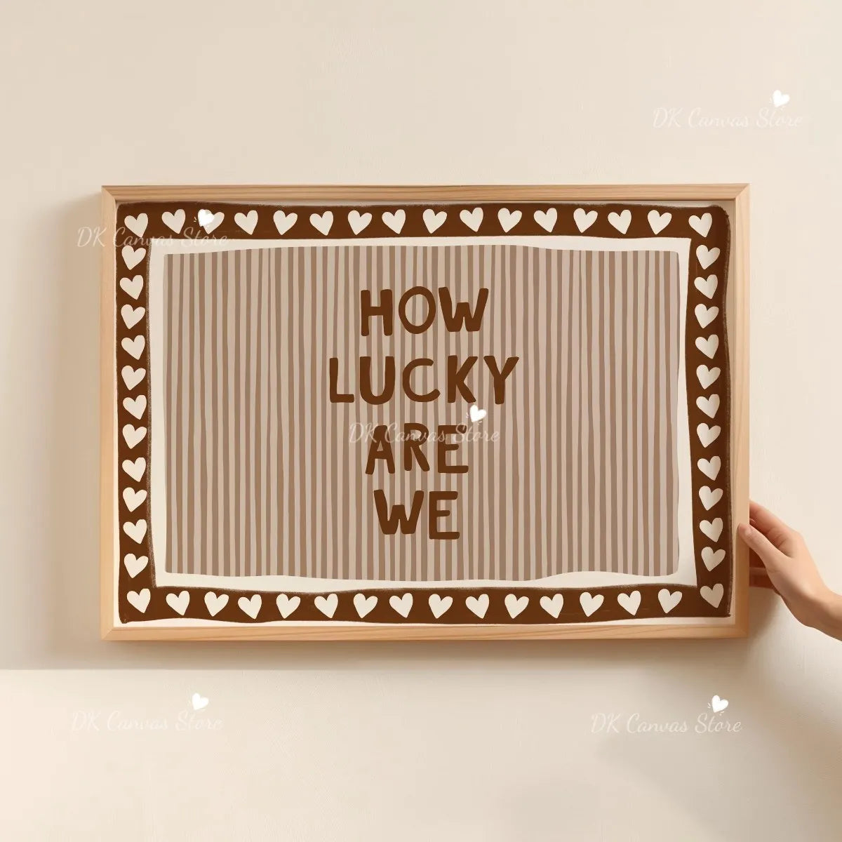 "How Lucky Are We" Quote Canvas Print Poster Modern Heart Stripe Art Prints Bedroom Living Room Wall Art Home Decor Poster Peaceful Pleasures Health and Wellness