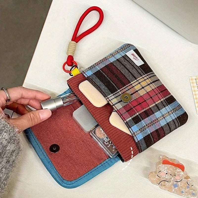 New Fresh Checkered Storage Bags Candy Sanitary Towel Small Bags Portable Sanitary Napkin Storage Bags Large Capacity Practical Peaceful Pleasures Health and Wellness