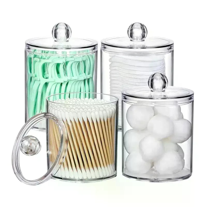 Round Acrylic Cotton Swab Box With Lid Dustproof Makeup Cotton Storage Toothpick Organizer Box Peaceful Pleasures Health and Wellness